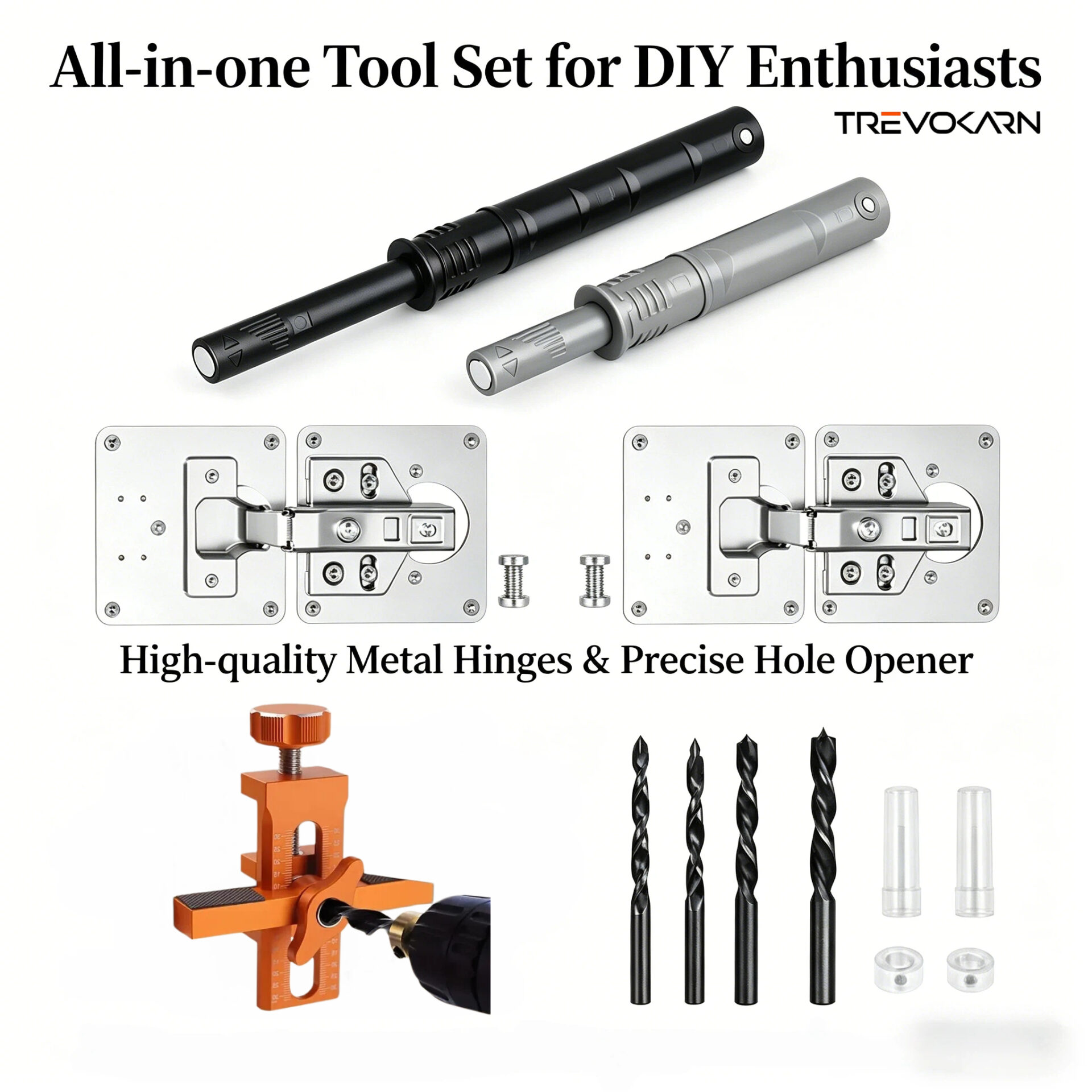 Trevokarn Home Door & Cabinet Repair Tool Kit, All-in-One Cabinet Hinge Repair Set with Drill Locator, Push to Open Latches & Stainless Steel Repair Plates for Kitchen Cabinet DIY Fix - Image 10