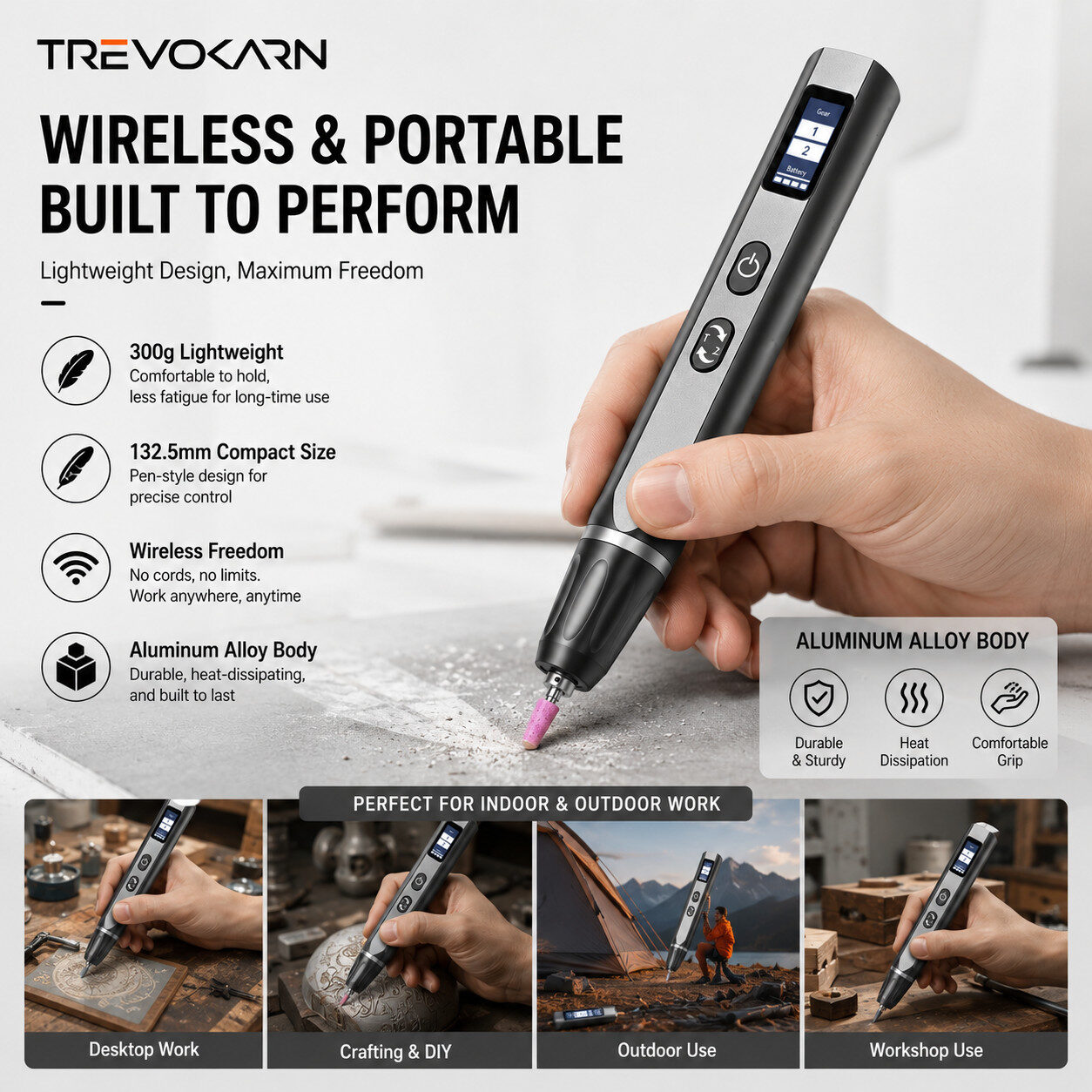 Trevokarn Cordless Electric Engraving Pen Kit - USB Rechargeable, Adjustable Speed Engraver with Replaceable Bits for Metal, Wood, Glass, Jewelry, DIY Crafts & Custom Engraving - Image 6