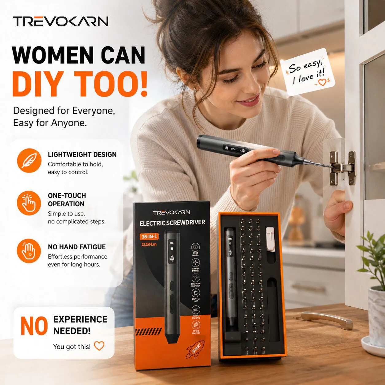 Trevokarn 36-in-1 Electric Screwdriver Kit, 5 Adjustable Torque & LED Light Precision Repair Tool, Type-C Fast Charging for Phone Watch Camera Electronics Repair - Image 4