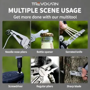 Trevokarn 16-in-1 EDC Multi Tool Pliers with Replaceable Wire Cutters, One-Hand Pocket Knife, Spring Loaded Pliers, Screwdriver Bits & Clip for Camping Survival Everyday Carry