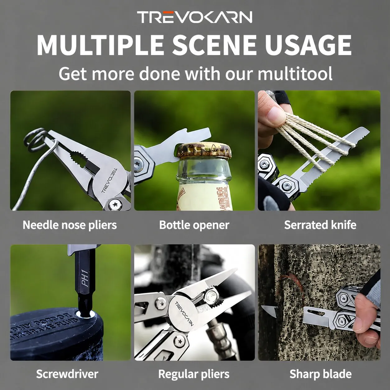 Trevokarn 16-in-1 EDC Multi Tool Pliers with Replaceable Wire Cutters, One-Hand Pocket Knife, Spring Loaded Pliers, Screwdriver Bits & Clip for Camping Survival Everyday Carry - Image 2