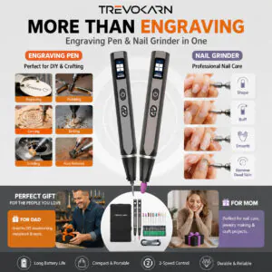 Trevokarn Cordless Electric Engraving Pen Kit – USB Rechargeable, Adjustable Speed Engraver with Replaceable Bits for Metal, Wood, Glass, Jewelry, DIY Crafts & Custom Engraving