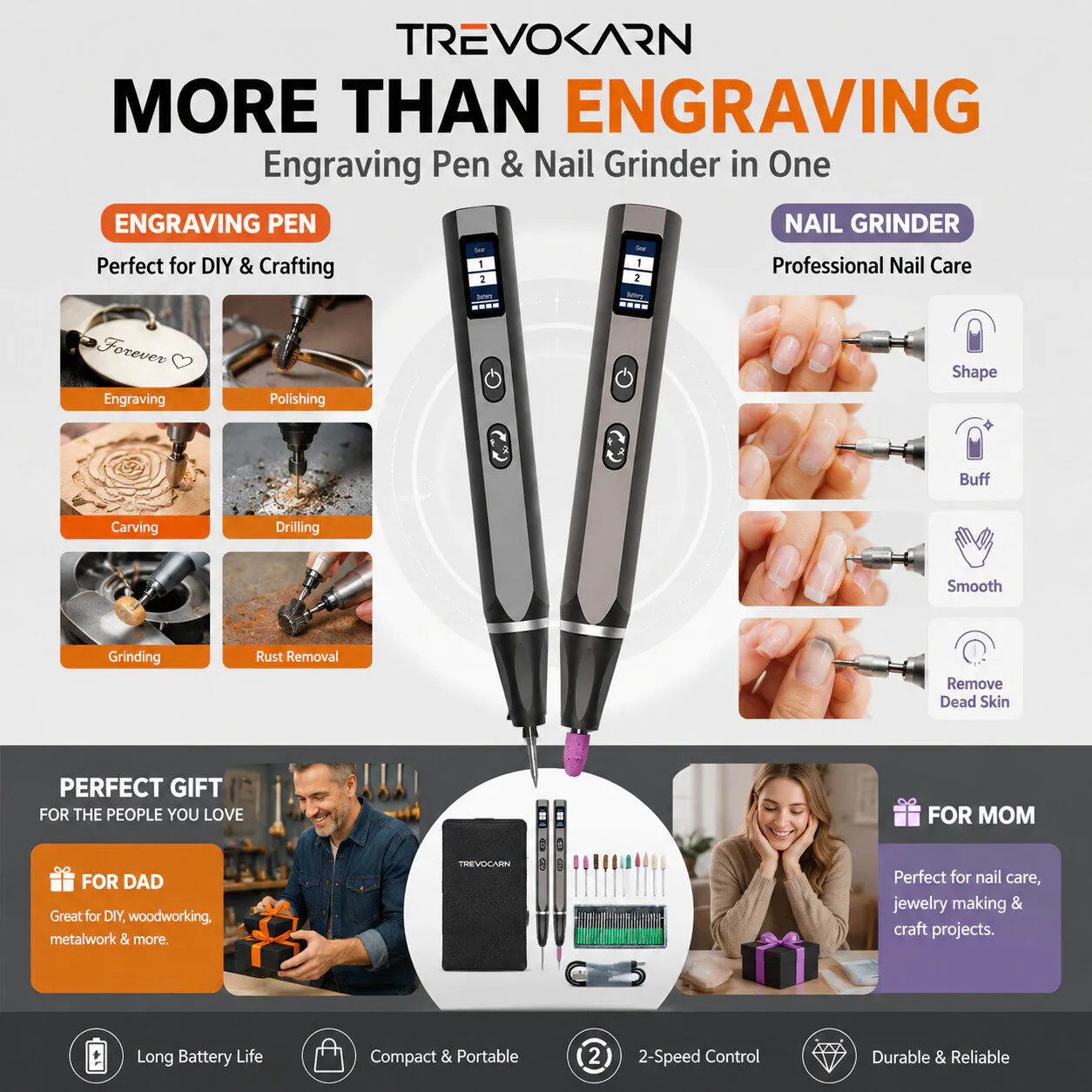 Trevokarn Cordless Electric Engraving Pen Kit - USB Rechargeable, Adjustable Speed Engraver with Replaceable Bits for Metal, Wood, Glass, Jewelry, DIY Crafts & Custom Engraving - Image 4
