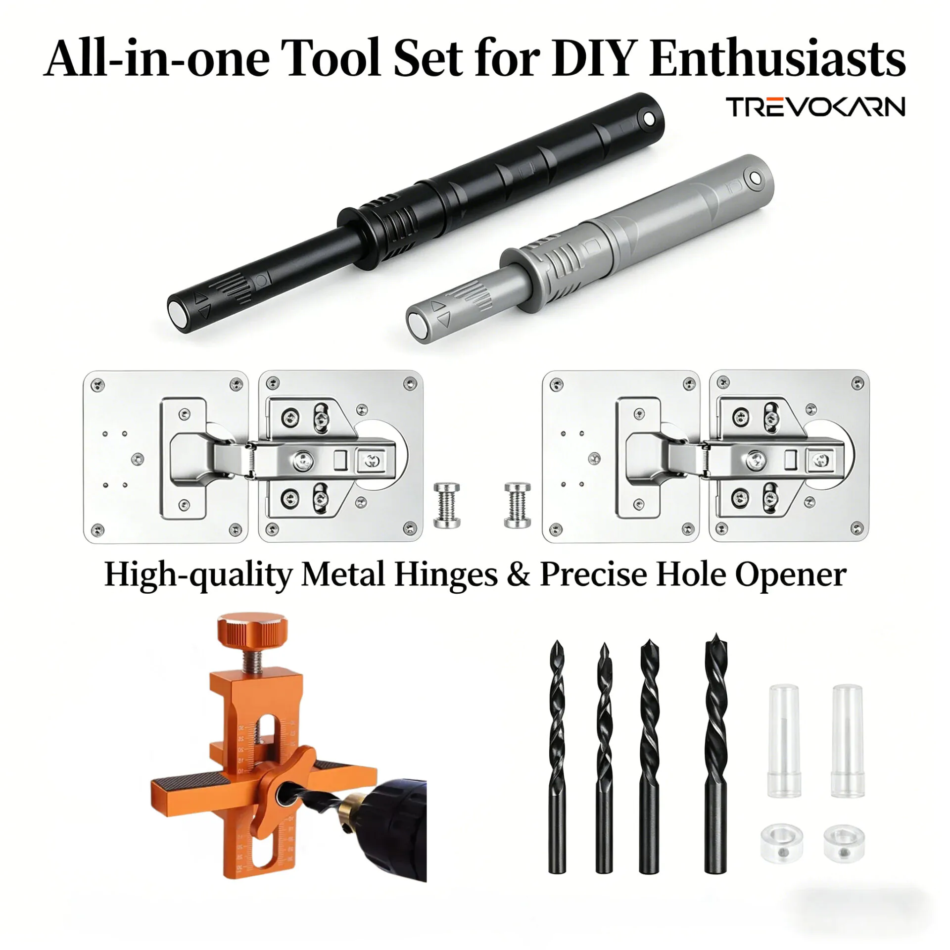 Trevokarn Home Door & Cabinet Repair Tool Kit, All-in-One Cabinet Hinge Repair Set with Drill Locator, Push to Open Latches & Stainless Steel Repair Plates for Kitchen Cabinet DIY Fix - Image 10
